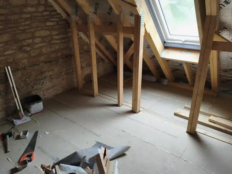 Attic framed out against the old stone gable at Ryemoor Cottage