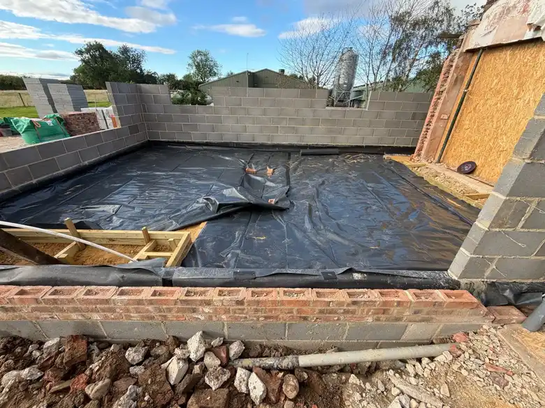 Damp proof membrane laid ready for the slab