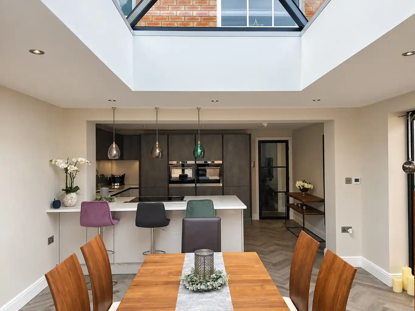 Kitchen diner under a roof lantern