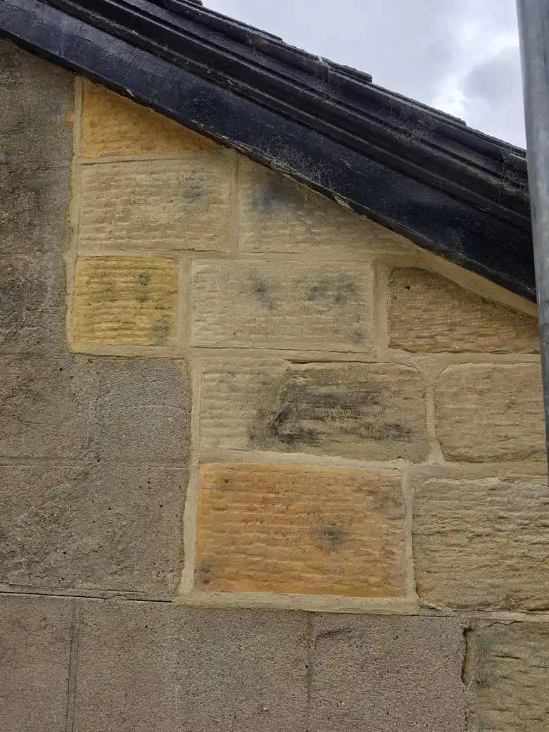 New stone indents in a gable