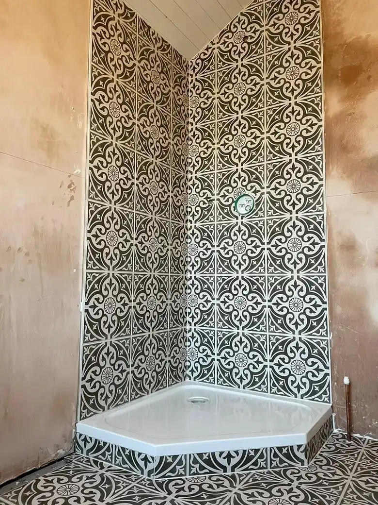 Patterned tiles in a shower