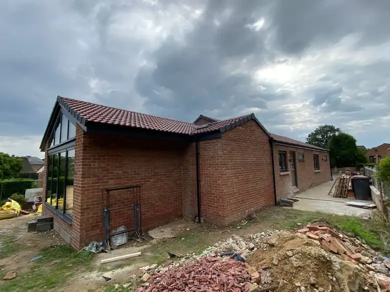 Rear of the bungalow with the new gable