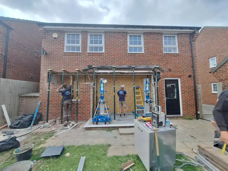 Rear of the house opened up on steels