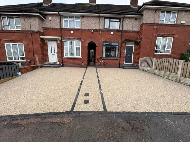 Resin driveway in front of a terraced house