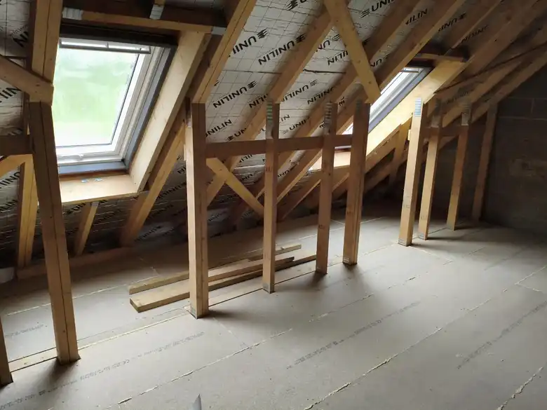 Rooflights fitted and stud walls framed in the attic