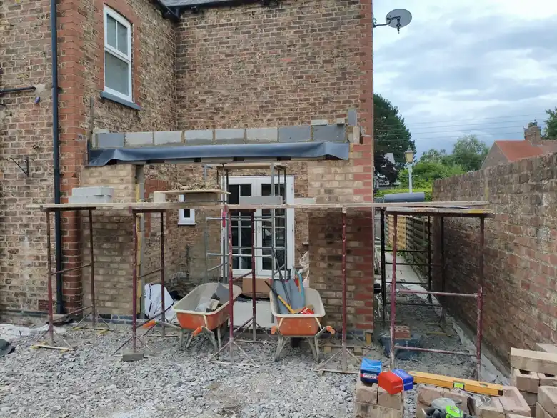 Steel in over the opening at the back of the house